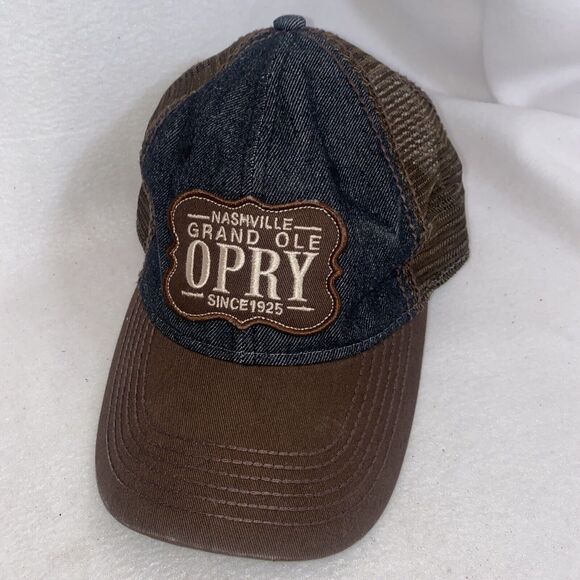 Grand Ole Opry Trucker Mesh Patch Denim Hat Cap Tennessee Country Brown NWOT - Picture 1 of 7